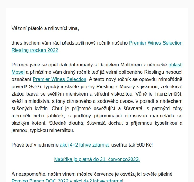 Premier Wines & Spirits: Riesling trocken 2022 – 4+2 zdarma | červenec 2026 | Nuslet.cz