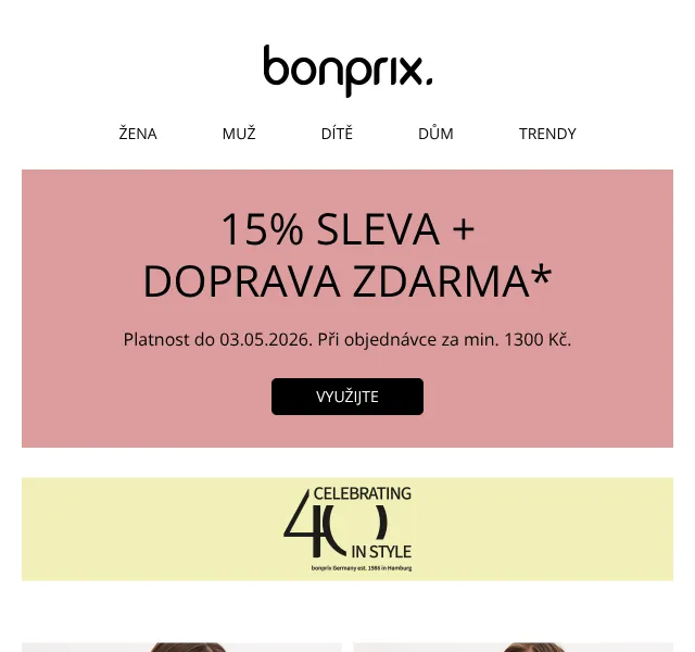 Bonprix: 15 % sleva + doprava zdarma – květen 2026