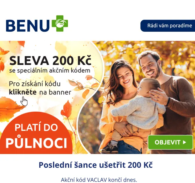 BENU: slevový kód 200 Kč – září 2026