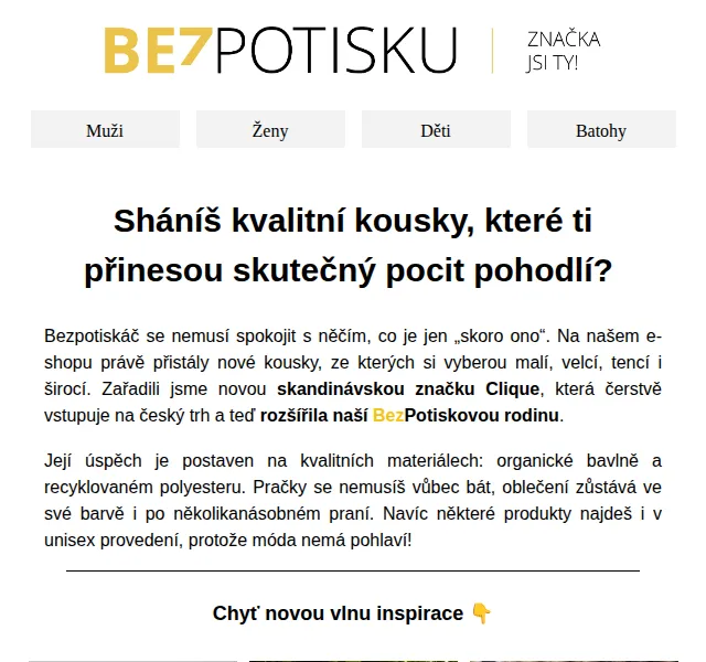 BezPotisku: Nová značka Clique – červen 2026 | Nuslet.cz