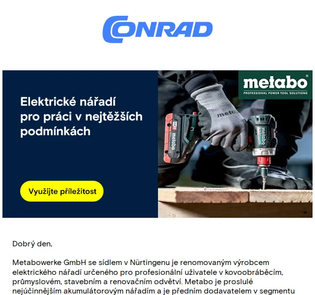 Conrad Electronic: Metabo nářadí se slevou až 8 % – červenec 2026 | Nuslet.cz