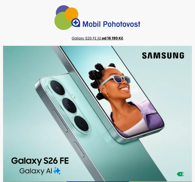 Mobil Pohotovost: Samsung Galaxy S26 FE od 16 190 Kč – září 2026