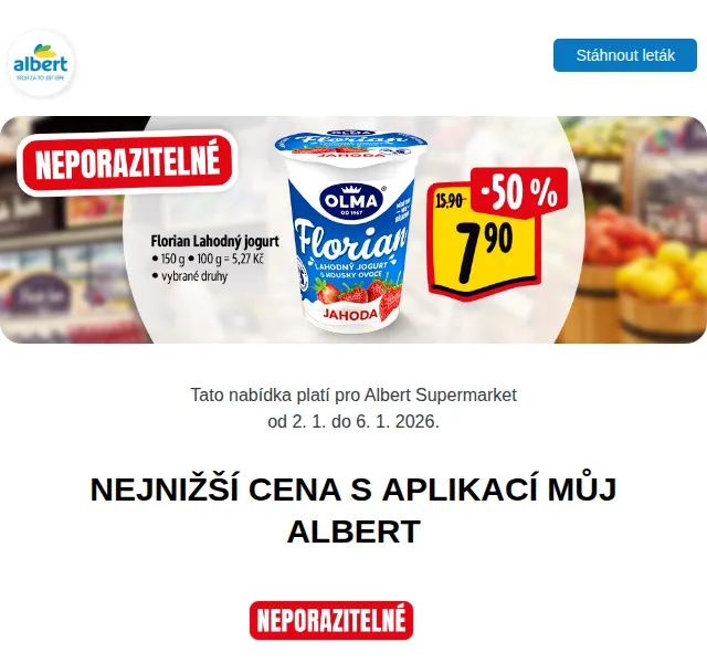 Albert: Až -50% na mléčné výrobky a máslo za 24,90 Kč – leden 2026 | Nuslet.cz