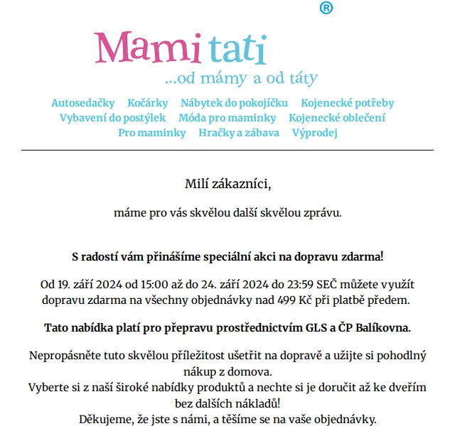 Mamitati.cz: Doprava zdarma od 499 Kč a slevy až 55 % – červenec 2026 | Nuslet.cz