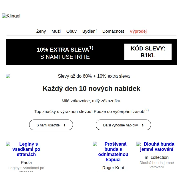KLiNGEL: Výprodej až 60 % + extra 10% sleva – červenec 2026 | Nuslet.cz