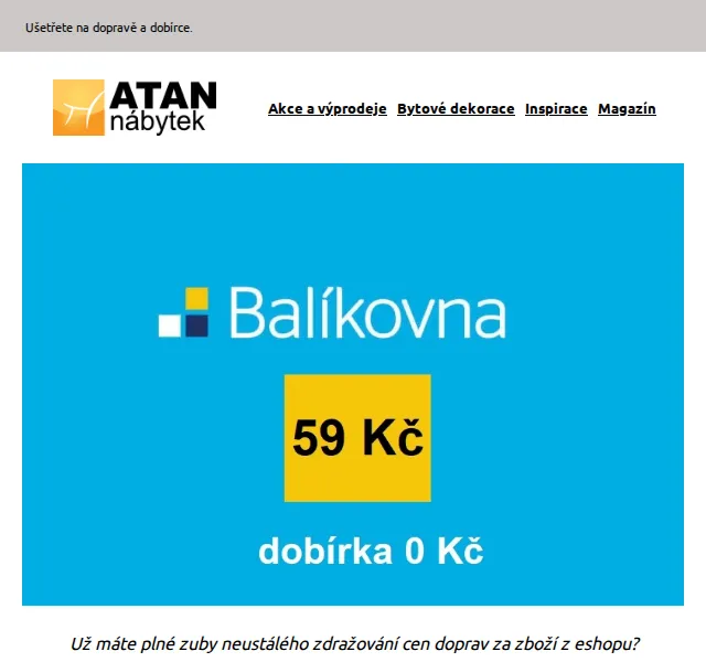 ATAN nábytek: doprava do balíkovny za 59 Kč – červen 2026 | Nuslet.cz