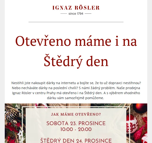 Ignazrosler.cz: Otevřeno na Štědrý den v Praze – červenec 2026 | Nuslet.cz