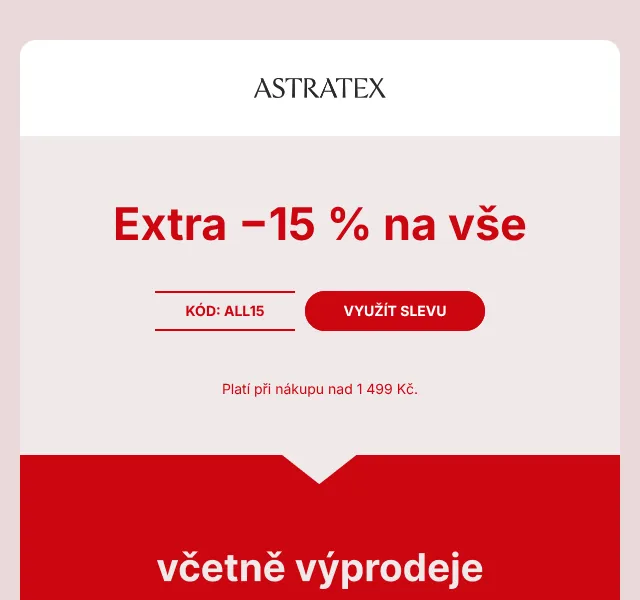 Astratex: podprsenky a kalhotky −15 % + výprodej −70 % | Červenec 2026