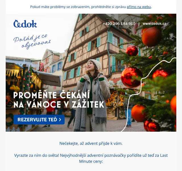 Čedok: Adventní zájezdy od 790 Kč – říjen 2026