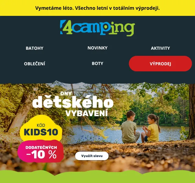 4camping.cz: Dětské vybavení sleva 10 % – září 2026