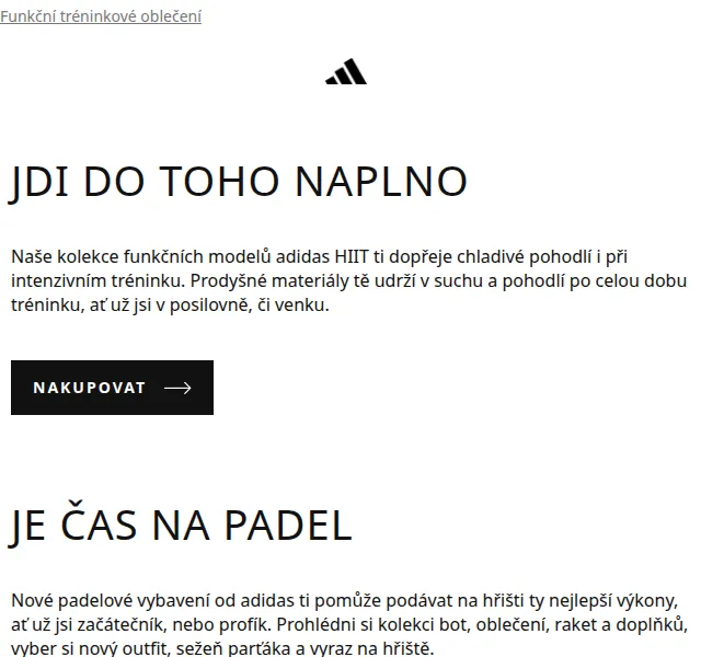 adidas: Funkční HIIT oblečení a padelové vybavení – červen 2026 | Nuslet.cz