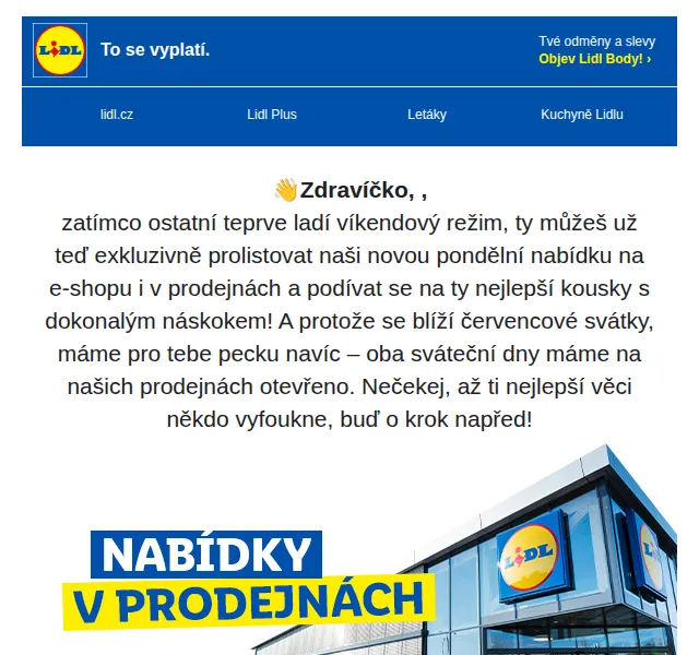 Lidl Plus: Slevy až 50 % na potraviny a nářadí – srpen 2026