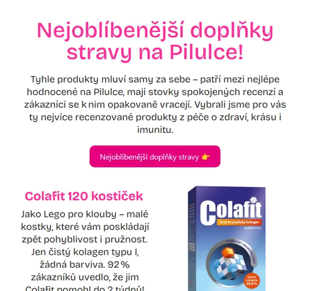 Pilulka.cz: Nejoblíbenější doplněk stravy – Colafit, Biosil a další – červen 2026 | Nuslet.cz