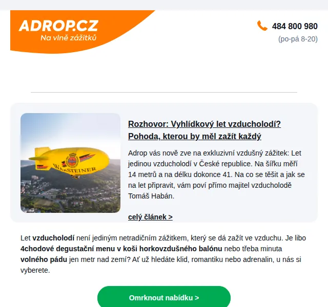 Adrop.cz: Netradiční zážitky ve vzduchu – červen 2026 | Nuslet.cz
