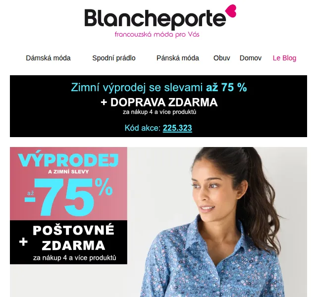 Blancheporte: Stylové halenky a košile až -75 % – duben 2026