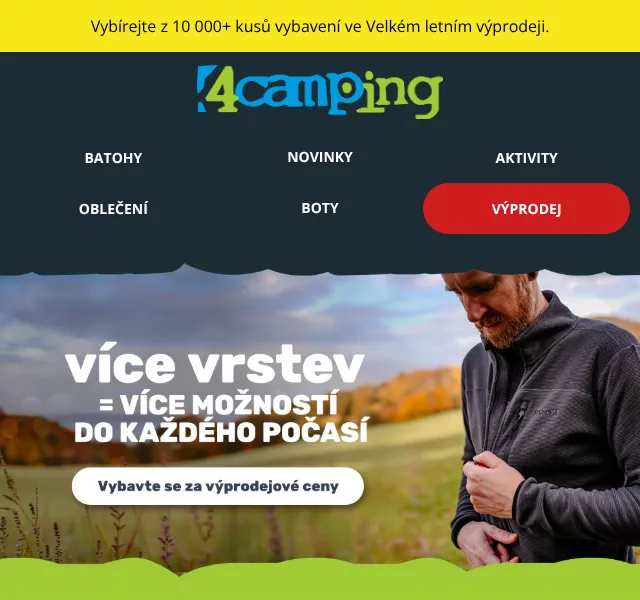 4camping.cz: Letní výprodej – vrstvení od 459 Kč – srpen 2026