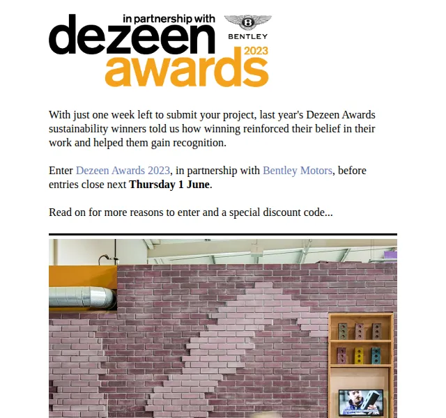 Dezeen Daily: Vstupte do Dezeen Awards 2023 – červen 2026 | Nuslet.cz