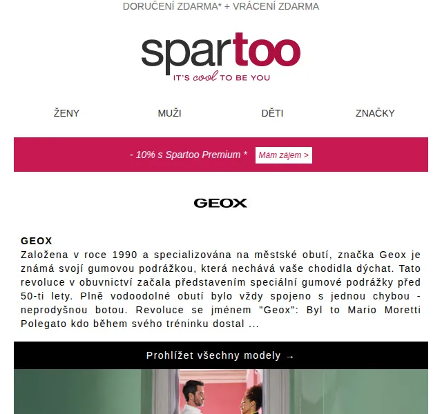 Spartoo: Doručení zdarma Geox, Adidas, Levi's, Timberland – červen 2026 | Nuslet.cz