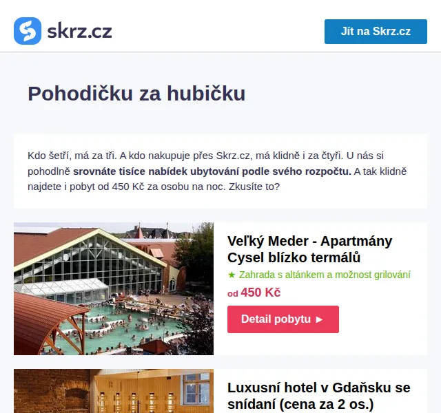 Skrz: Nejlevnější pobyty od 450 Kč – červenec 2026 | Nuslet.cz