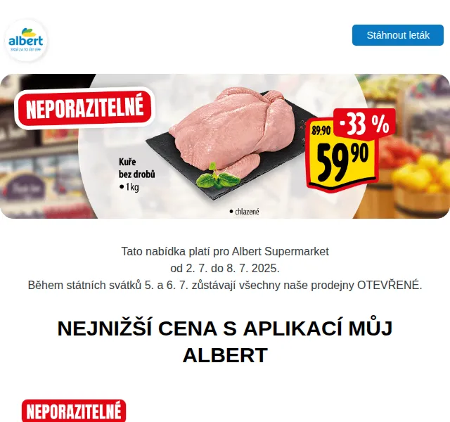 Albert: Meloun vodní 16,90 Kč/kg a šunka od 34,90 Kč – červenec 2025 | Nuslet.cz