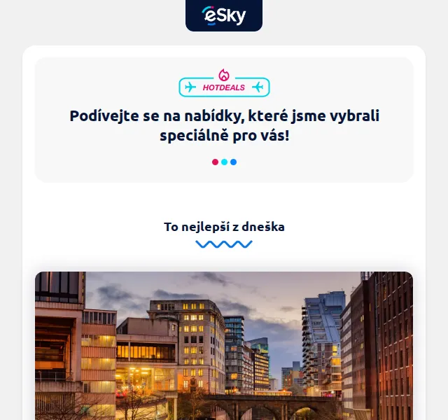 eSky.cz: letenky Manchester od 978 Kč, Pisa od 993 Kč – červenec 2026 | Nuslet.cz