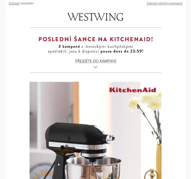 Westwing: KitchenAid roboti a spotřebiče – červen 2026 | Nuslet.cz