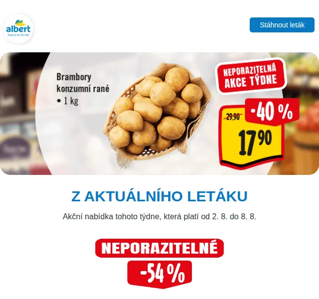 Albert: Vepřová plec od 89,90 Kč, Magnum 29,90 Kč – srpen 2026 | Nuslet.cz