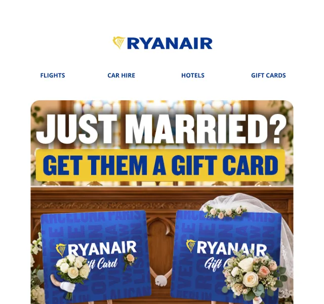 Ryanair: Dárkové karty od 25 € – srpen 2026