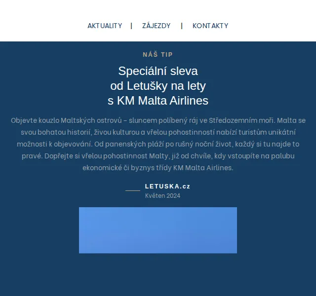 Letuška.cz: Sleva na lety s KM Malta Airlines – červenec 2026 | Nuslet.cz