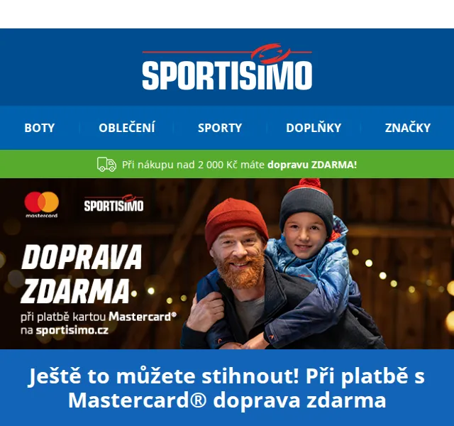 Sportisimo.cz: Doprava zdarma s Mastercard – listopad 2021 | Nuslet.cz