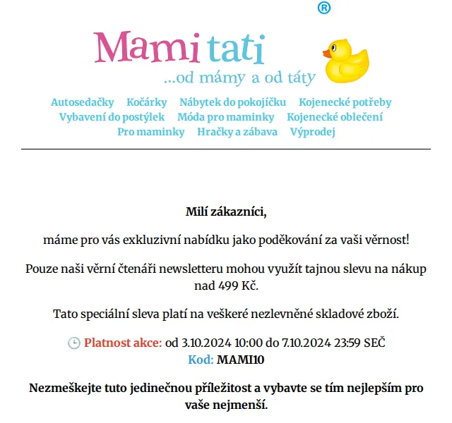 Mamitati.cz: Tajná sleva 10 % na nákup nad 499 Kč – říjen 2024 | Nuslet.cz