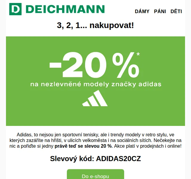 DEICHMANN: Adidas se slevou 20 % – červen 2026 | Nuslet.cz