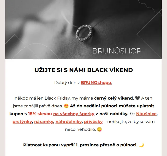 BRUNOshop: 18% sleva na šperky – Black víkend – červen 2026 | Nuslet.cz