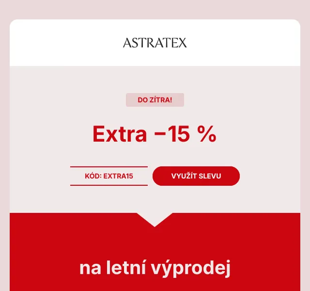 Astratex.cz: Extra 15 % sleva – červen 2026 | Nuslet.cz