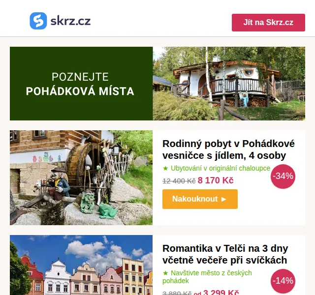 Skrz.cz: Pobyty v pohádkové vesničce se slevou až 41 % – červen 2026 | Nuslet.cz