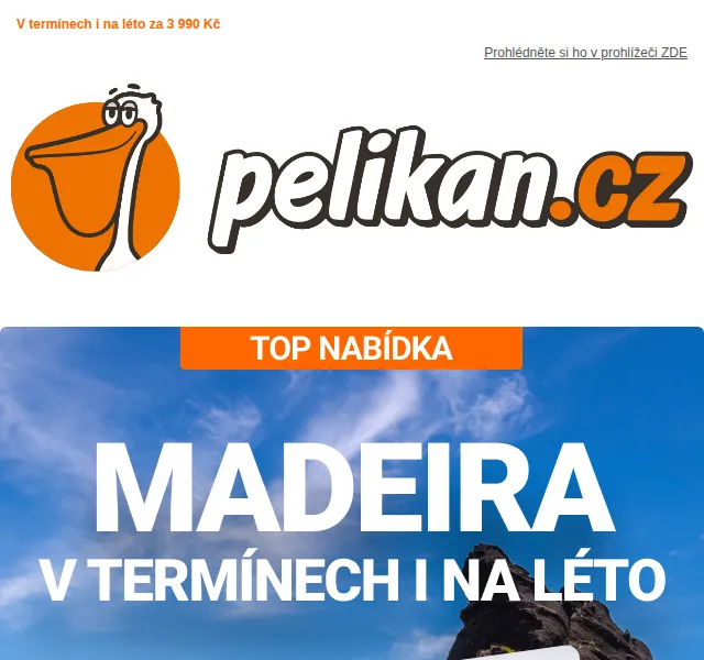 Pelikan: Letenky na Madeiru od 3 990 Kč – červen 2026 | Nuslet.cz