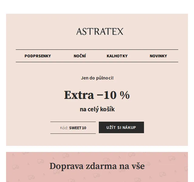 Astratex.cz: Extra sleva 10 % na celý košík a doprava zdarma – červen 2026 | Nuslet.cz