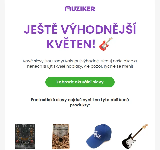 Muziker: květnové slevy až 38 % – červenec 2026 | Nuslet.cz