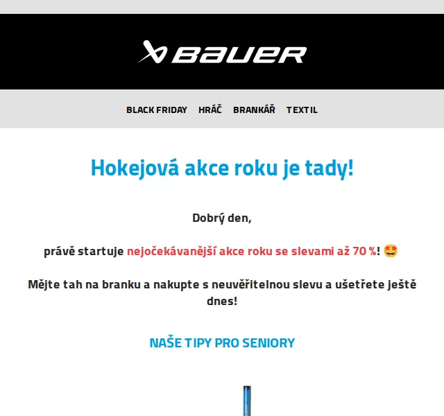 Bauer Hockey Česko: Black Friday se slevami až 70 % – červenec 2026 | Nuslet.cz