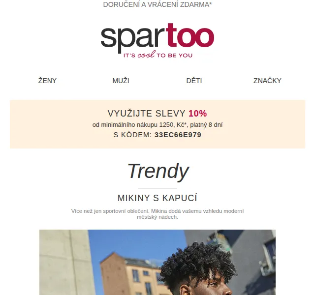 Spartoo.cz: Mikiny s kapucí a sleva 10 % – červen 2026 | Nuslet.cz