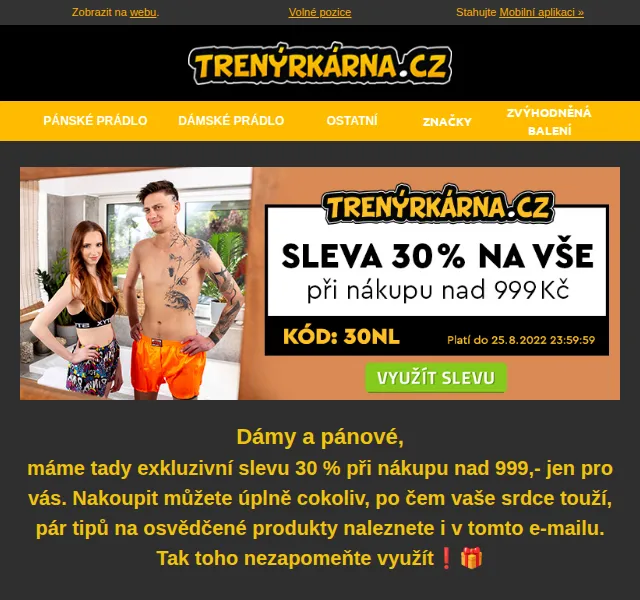 Lukáš z Trenýrkárna.cz: 30% sleva na spodní prádlo – srpen 2026 | Nuslet.cz