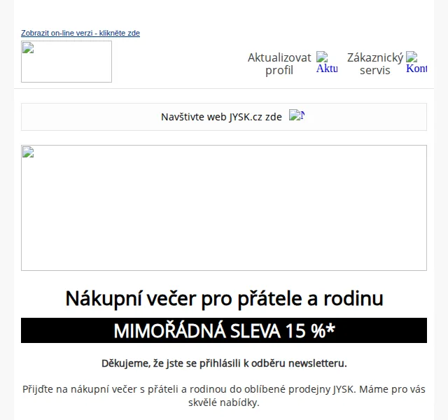 JYSK: VIP sleva 15 % na nákupní večer – červen 2026 | Nuslet.cz