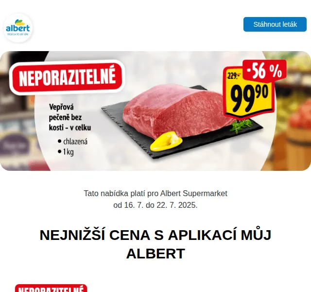Albert: Šunka Amálka od 29,90 Kč, Svijanský Máz 10,90 Kč – červenec 2025 | Nuslet.cz