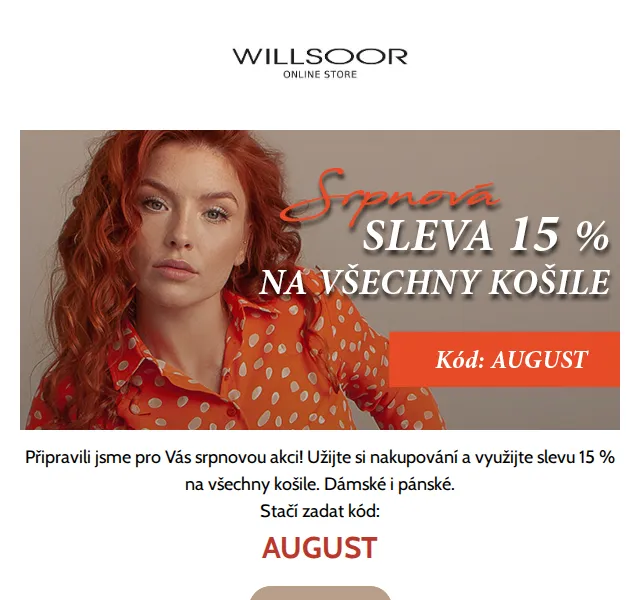 Košile Willsoor: sleva 15 % na všechny košile – srpen 2026 | Nuslet.cz