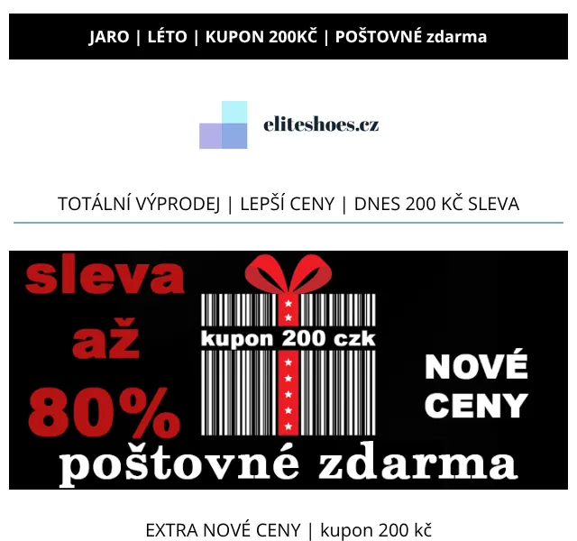 Eliteshoes: Letní výprodej, sleva 200 Kč – červenec 2026