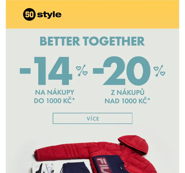 50style: Sleva 14 % na nákupy do 1000 Kč a 20 % nad 1000 Kč – červen 2026 | Nuslet.cz