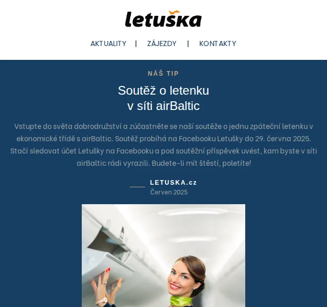 Letuška.cz: Soutěž o letenku v síti airBaltic + sleva 100 EUR na juniorské pobyty – červenec 2025 | Nuslet.cz