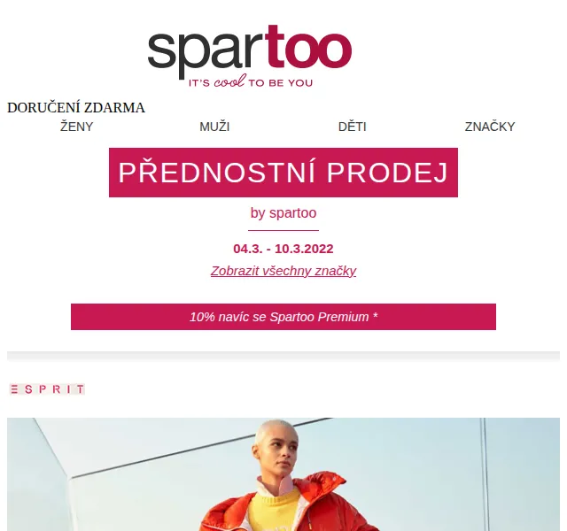 Spartoo: Doručení zdarma a slevy až -50 % na Esprit, Catimini, Emporio Armani a adidas Performance – březen 2026 | Nuslet.cz