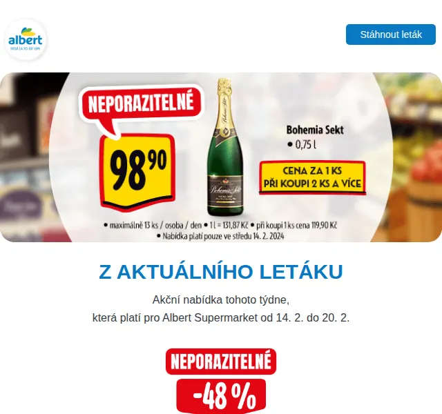 Albert: Krůtí řízek 129,90 Kč, Milka 19,30 Kč – červenec 2026 | Nuslet.cz