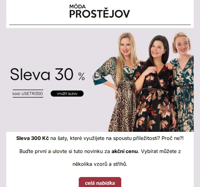 Móda Prostějov: Sleva 300 Kč na šaty – červenec 2026 | Nuslet.cz